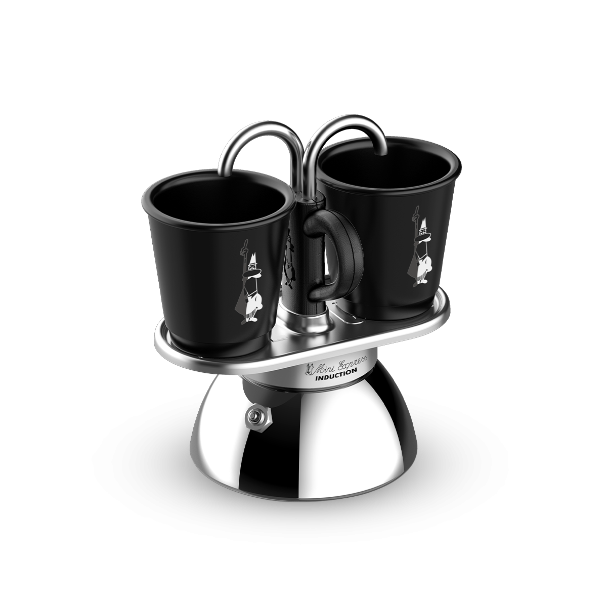 Bialetti Mini Express Cafetera de inducción, aluminio, negro, 2 tazas